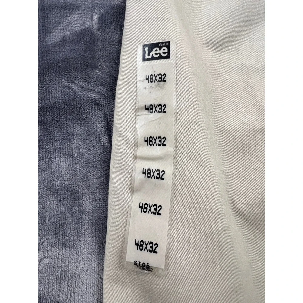 Lee Double Pleat Chino Pants‎ Mens 48x32 Khaki Wrinkle Free Tapered Leg 414-1250